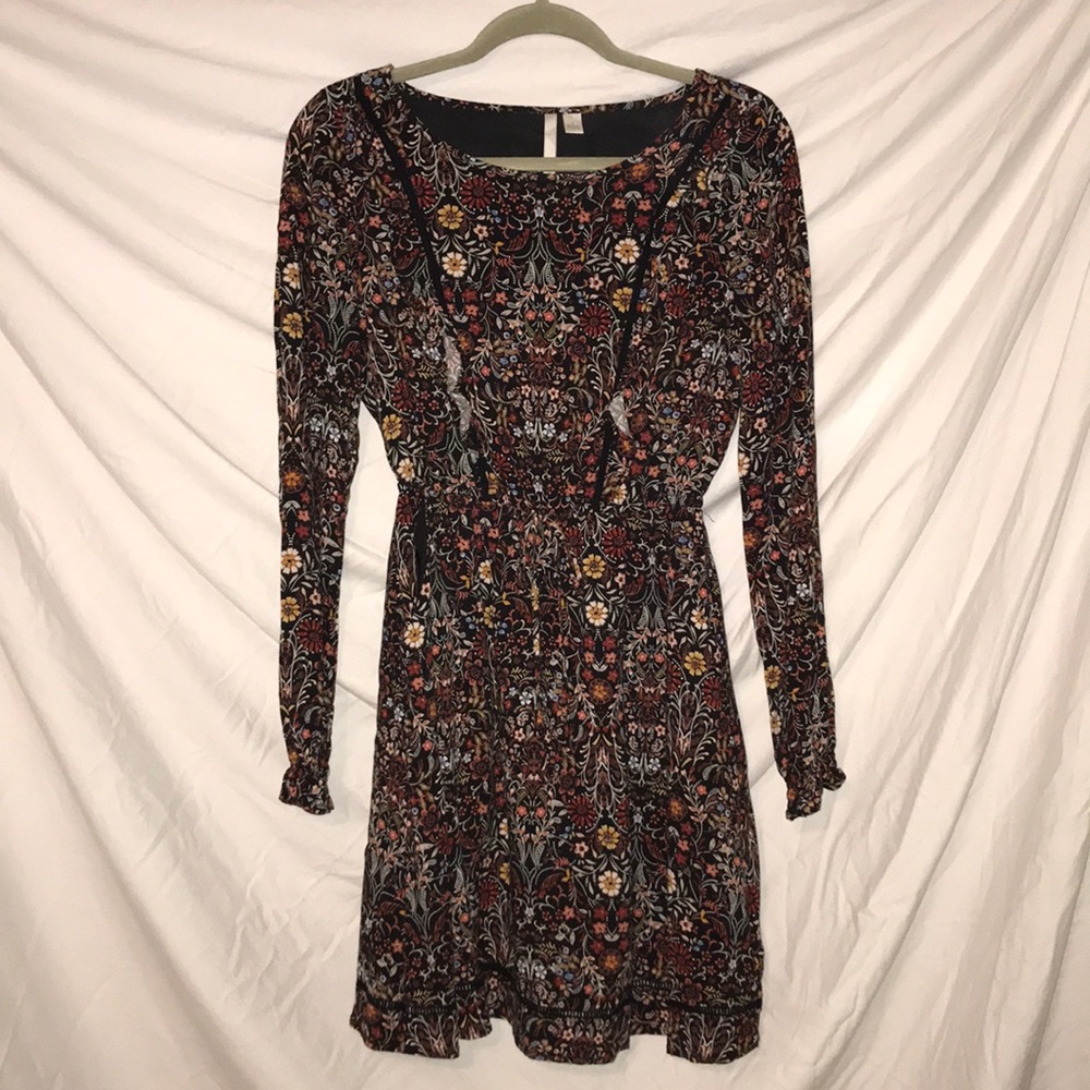LC Lauren Conrad Floral Long Sleeve Dress - Black, Red, Yellow